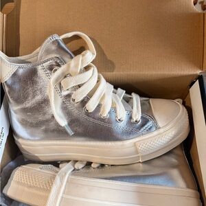 Converse Silver Metallic High-Top Sneakers with White Accents